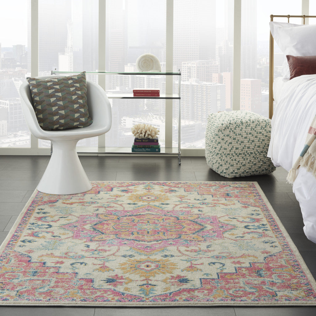 Stylish and Durable Southwestern Pink & Ivory Dhurrie Area Rug for Any Living Space