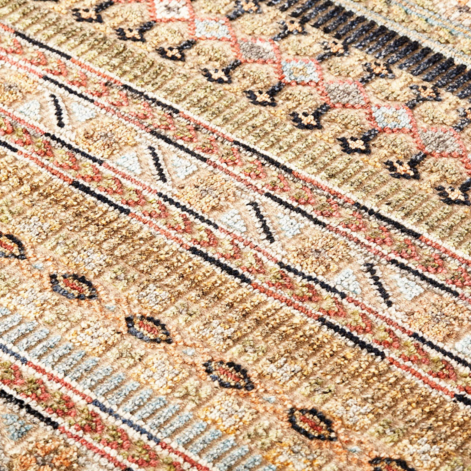 Stylish Hand-Knotted Wool Blend Area Rug with Striped Design in Tan, Blue, and Orange for Elegant Home Décor