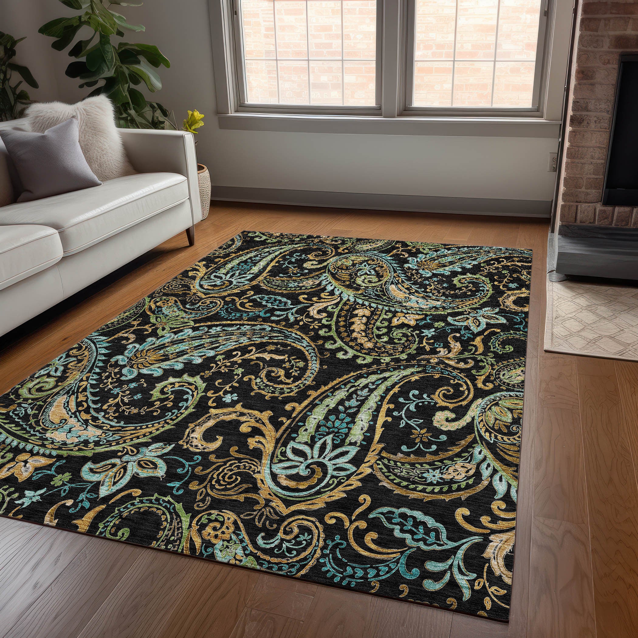 Stylish and Stain-Resistant Washable Outdoor Area Runner Rug with Paisley Pattern - Perfect for Spaces with Kids and Pets