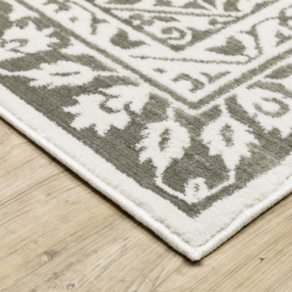 Stain-Resistant Grey and White Oriental Runner Rug, Ideal for Family Homes