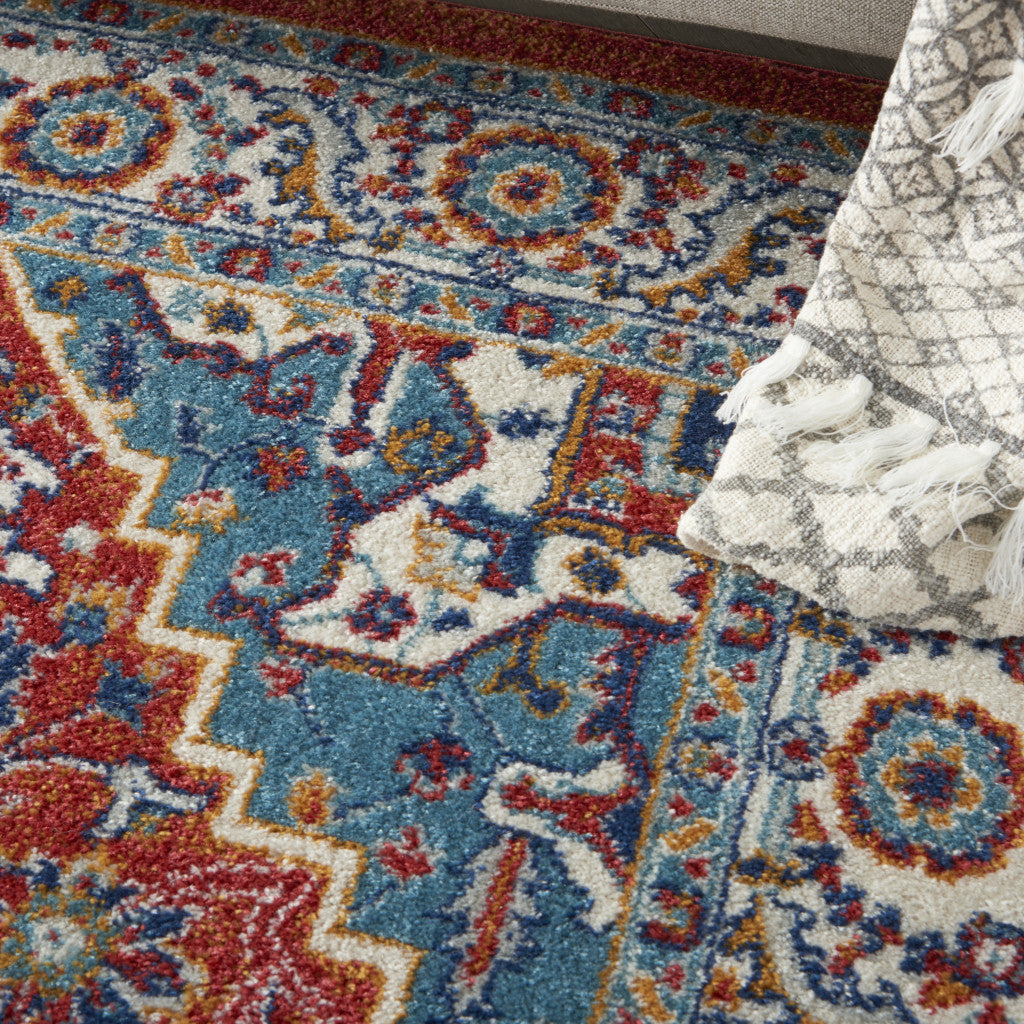 Exquisite Red and Ivory Medallion Turkish Area Rug for Timeless Home Decor