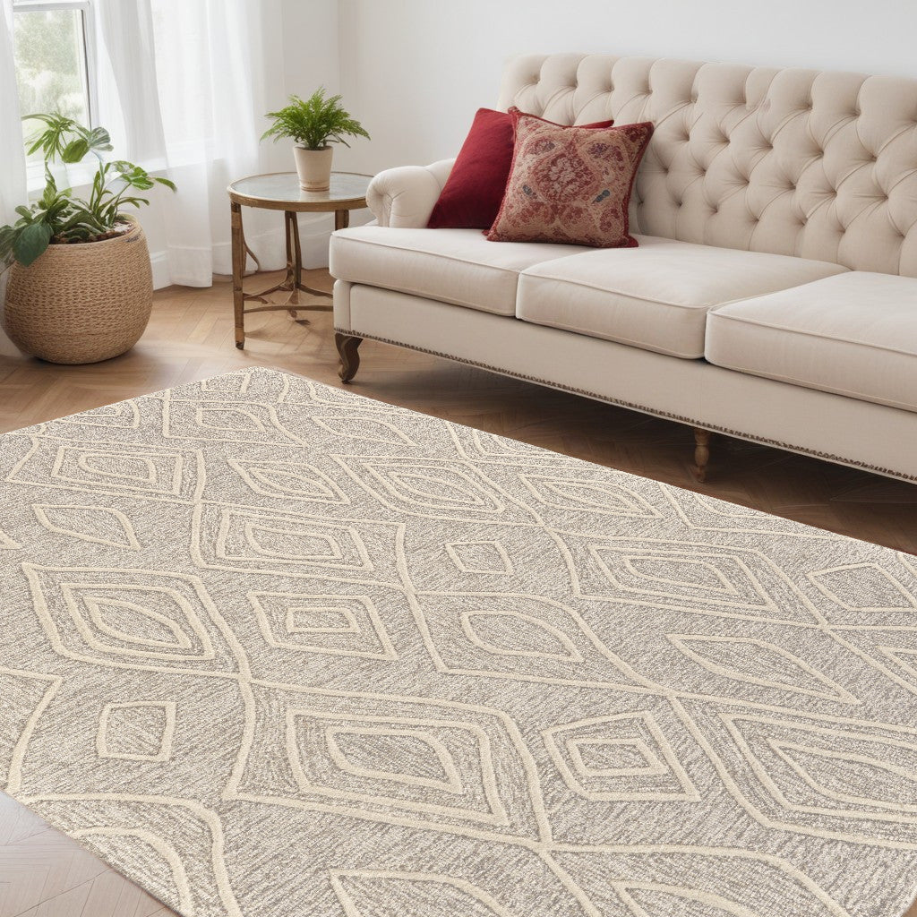 Tan and Ivory Handmade Stain-Resistant Geometric Wool Area Rug for Stylish Interiors