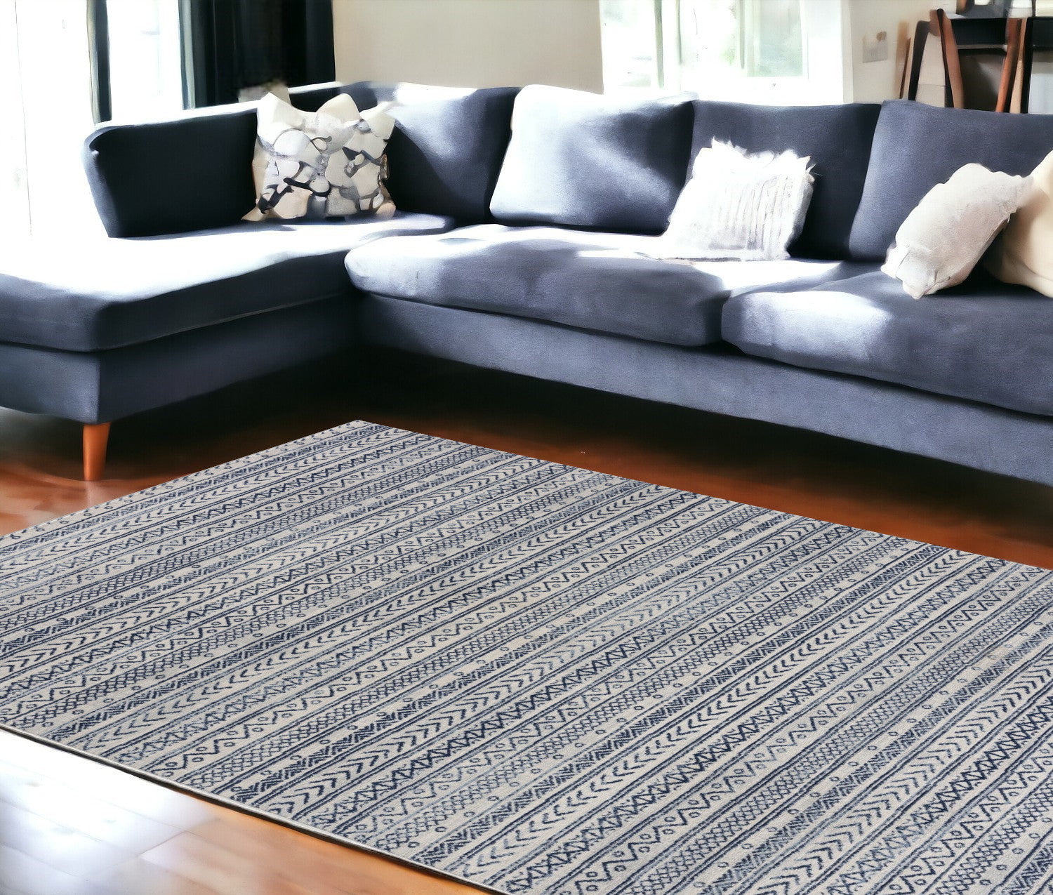 Navy Blue Abstract Power Loom Runner Rug - High - Quality, Artful Design for Your Space