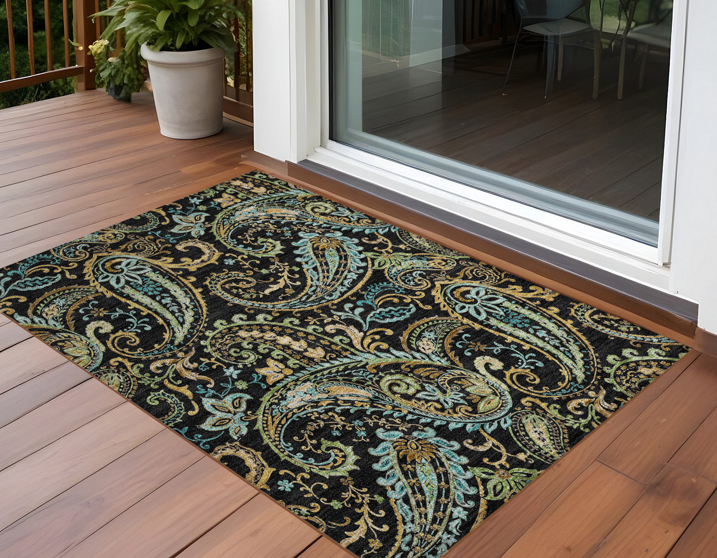 Stylish and Stain-Resistant Washable Outdoor Area Runner Rug with Paisley Pattern - Perfect for Spaces with Kids and Pets