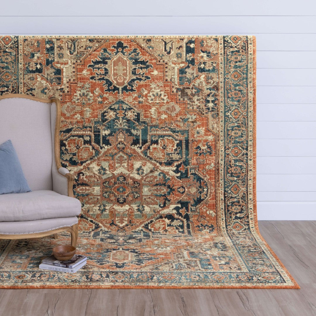 Estate Collection Ornamental Area Rug - Environmentally-Friendly, Machine-Woven Vintage Design for Sophisticated and Elegant Indoor Spaces