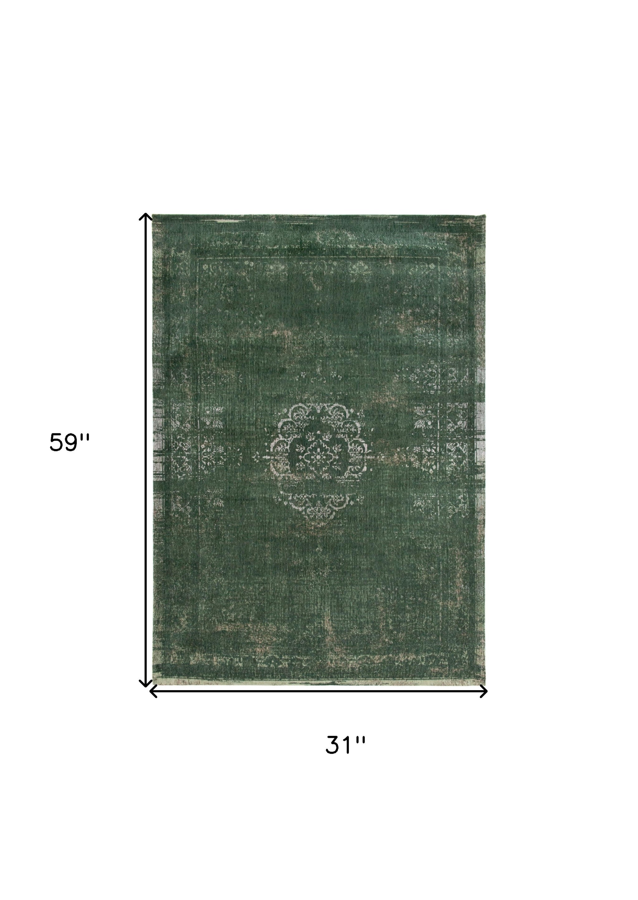 Stylish and Functional Gray and Green Medallion Non-Slip Area Rug Ideal for Walkways and Interior Decor
