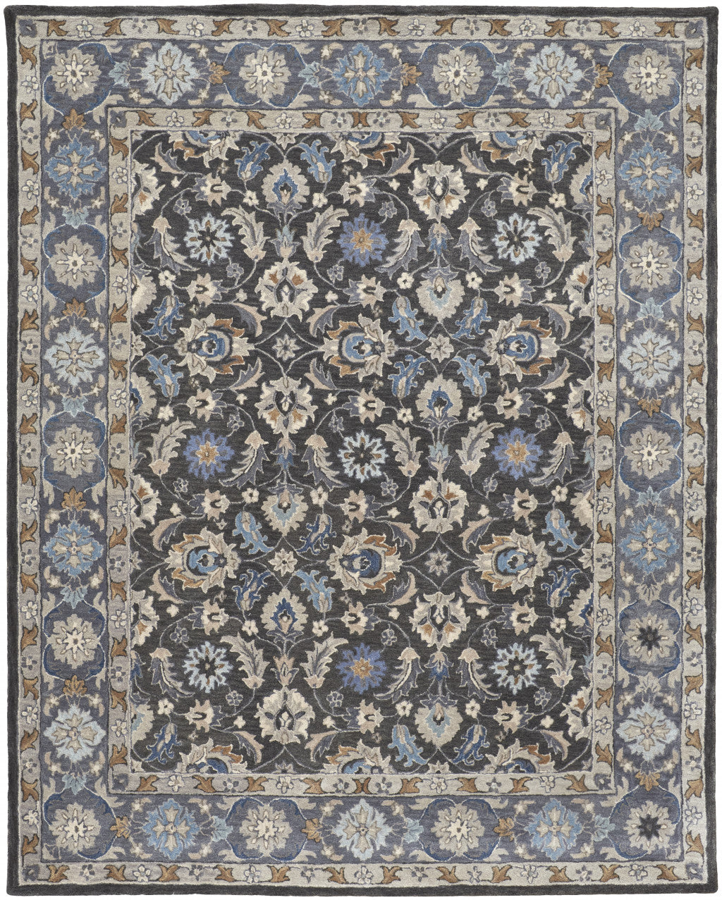 Exquisite Handmade Wool Floral Area Rug - Stain-Resistant with Inviting Taupe Blue and Ivory Design for Home Decor