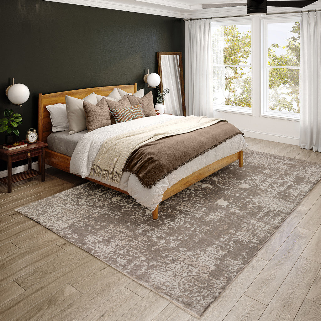 Stylish Gray Oriental Design 8-Feet by 10-Feet Area Rug with Fringe for Any Home Decor Style