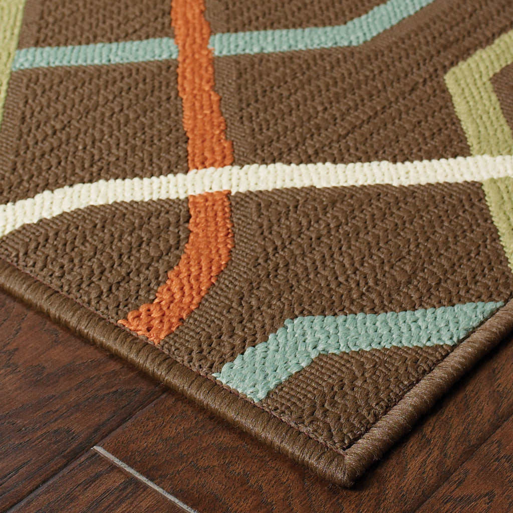 Stain-Resistant Brown & Ivory Geometric Outdoor Area Rug for Indoor/Outdoor Use