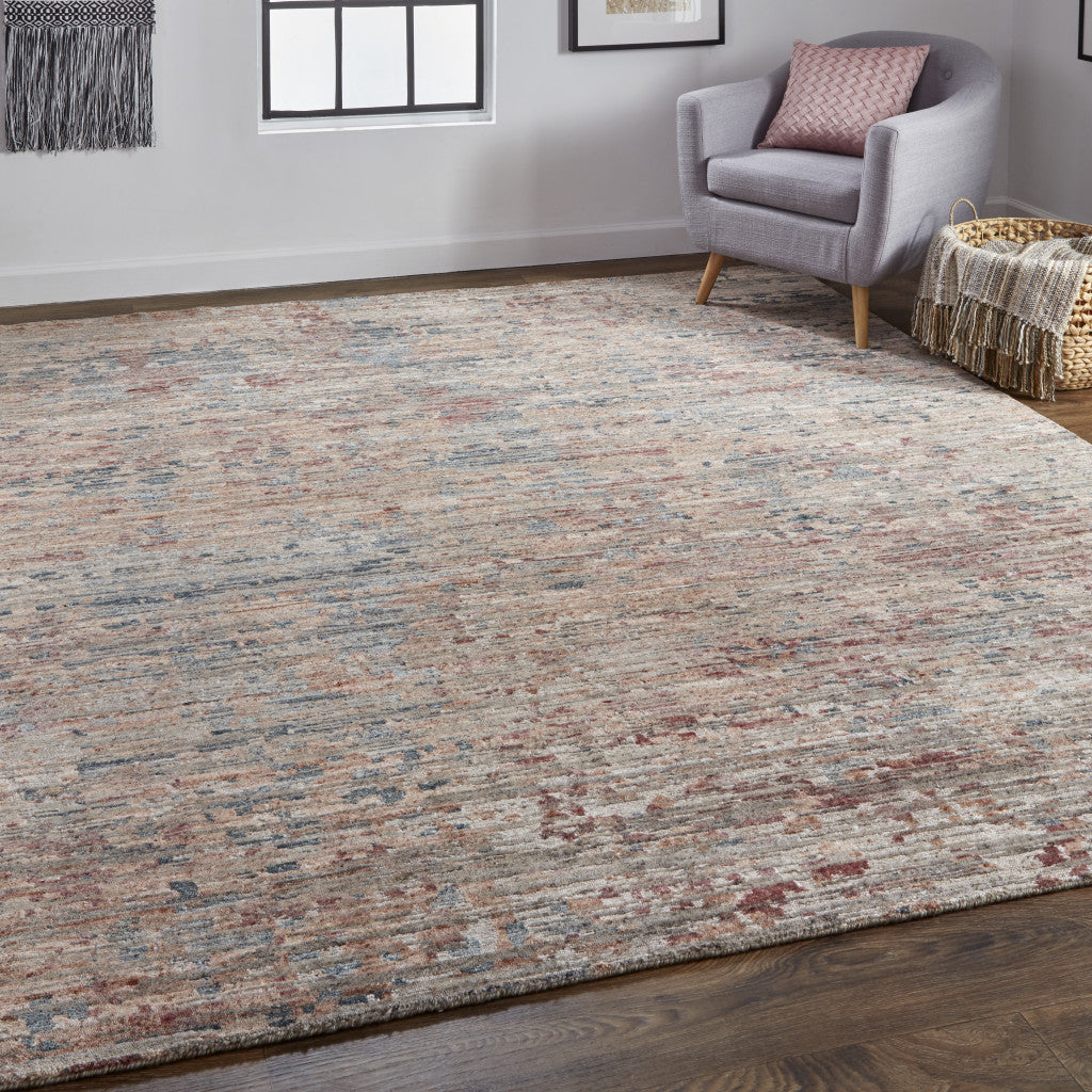 Exquisite Hand-Knotted Abstract Wool Area Rug with Distinctive Blue and Red Design for Artistic Home Decor