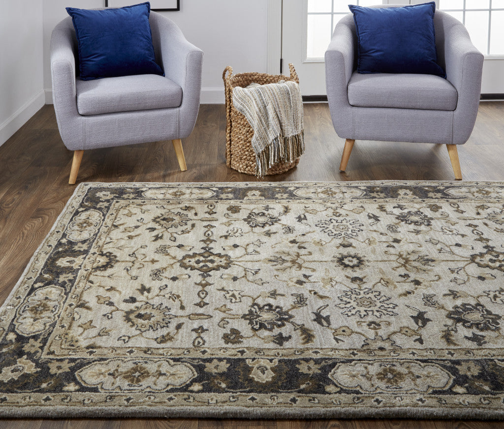 Exquisite Hand-Tufted Floral Wool Area Rug with Elegant Gray, Ivory, and Taupe Design for a Cozy and Stain-Resistant Living Space