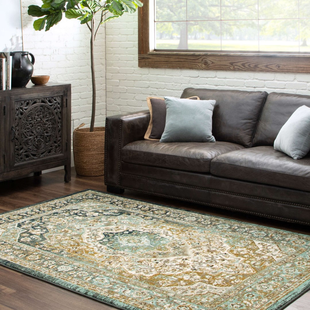 Touchstone Traditional Ornamental Area Rug with Ombre Design, Offering Stain Resistance and Luxurious Plush Comfort