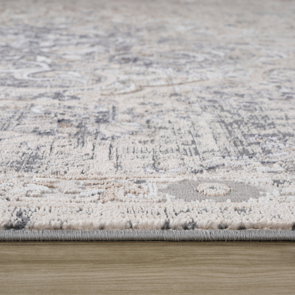 4' x 6' Stain-Resistant Distressed Gray and Beige Oriental Area Rug for Family Homes