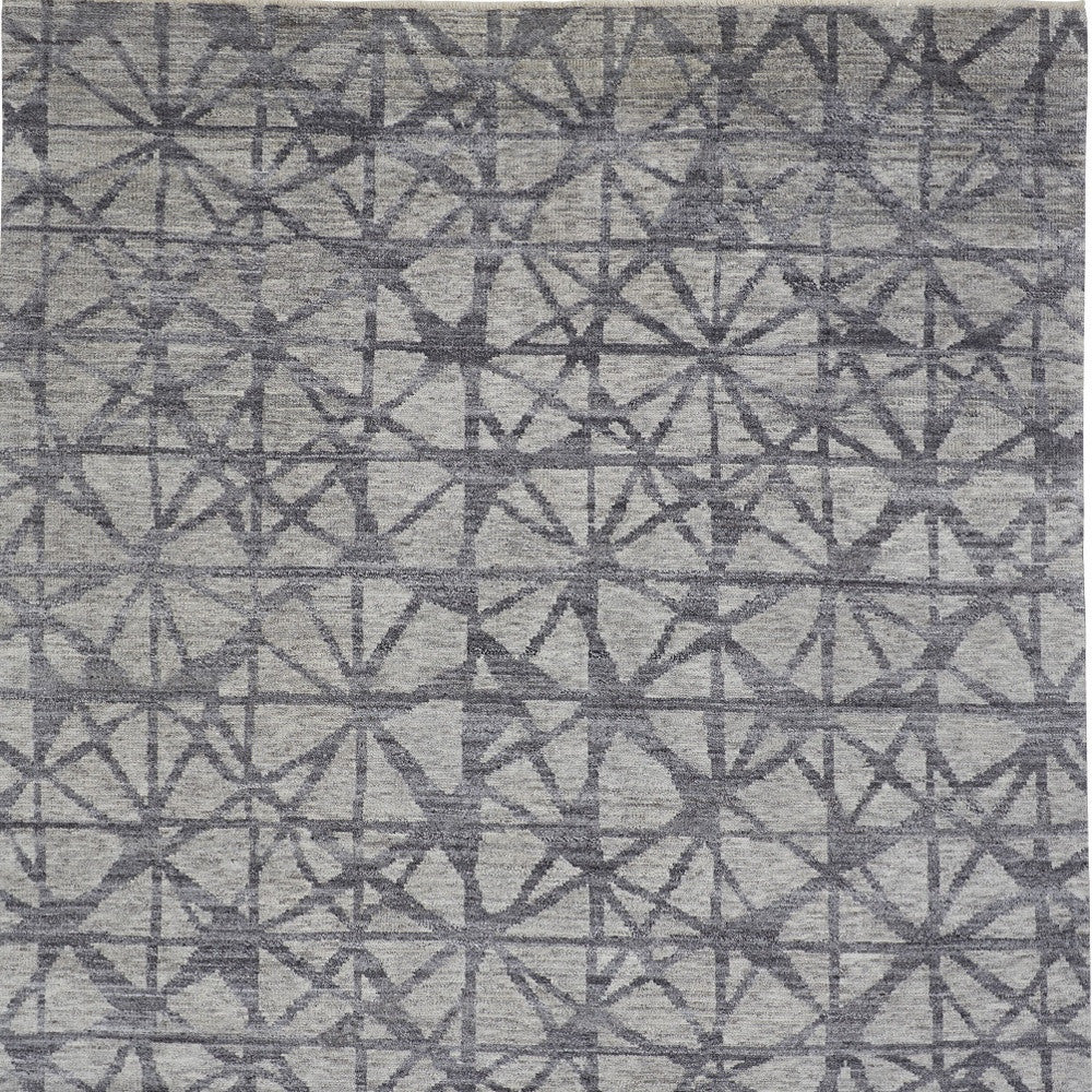 Stylish Hand-Knotted Gray Wool Geometric Area Rug for Warm and Decorative Home