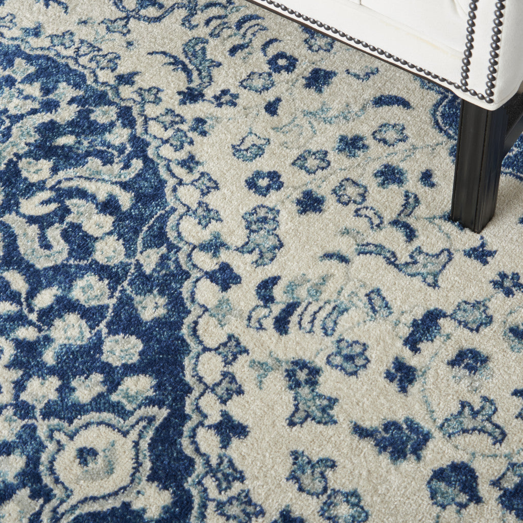 Durable and Stylish Ivory & Blue Medallion Area Rug for Modern Homes