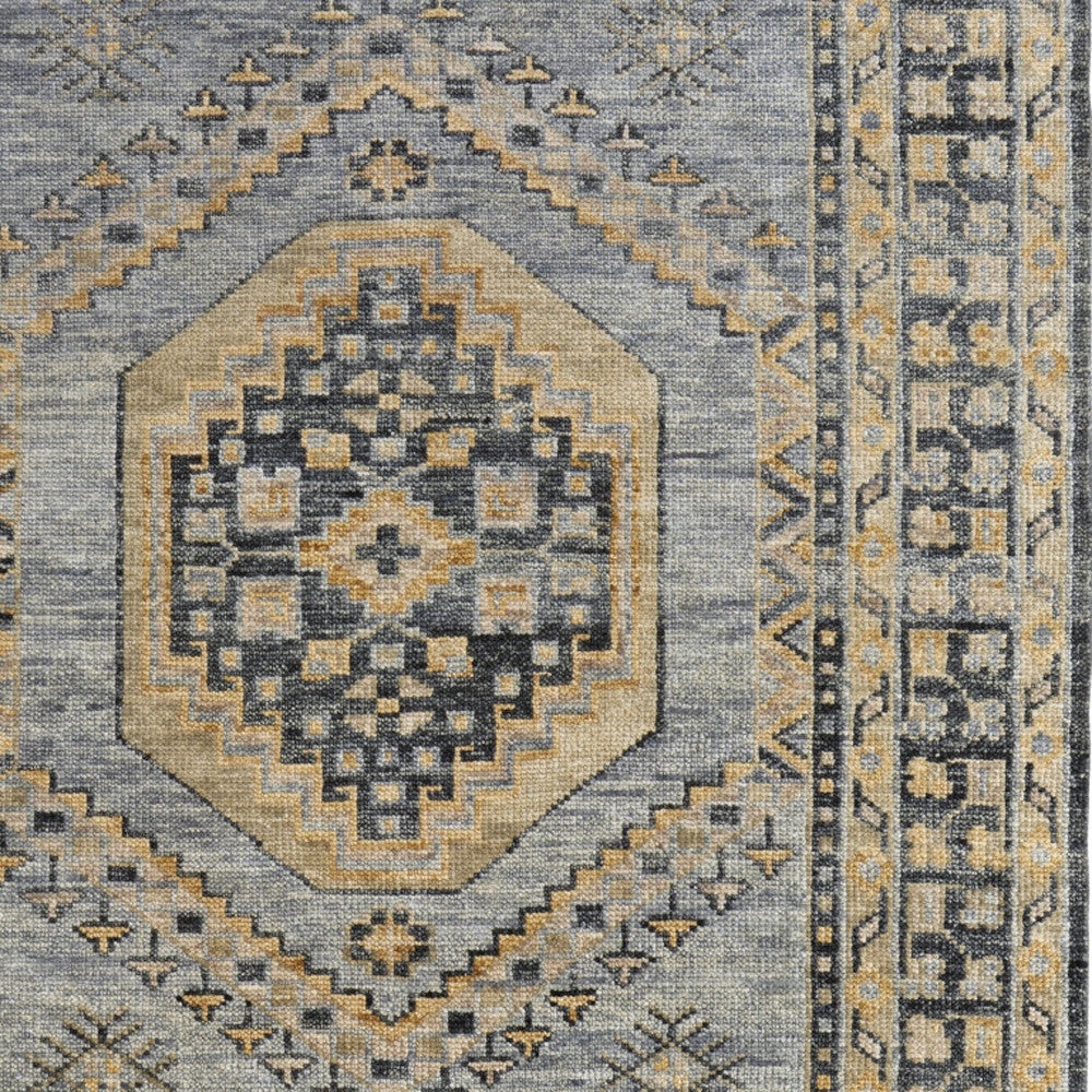 Stylish Hand - Knotted Blue - Gray & Tan Oriental Area Rug, Stain - Resistant & Unique