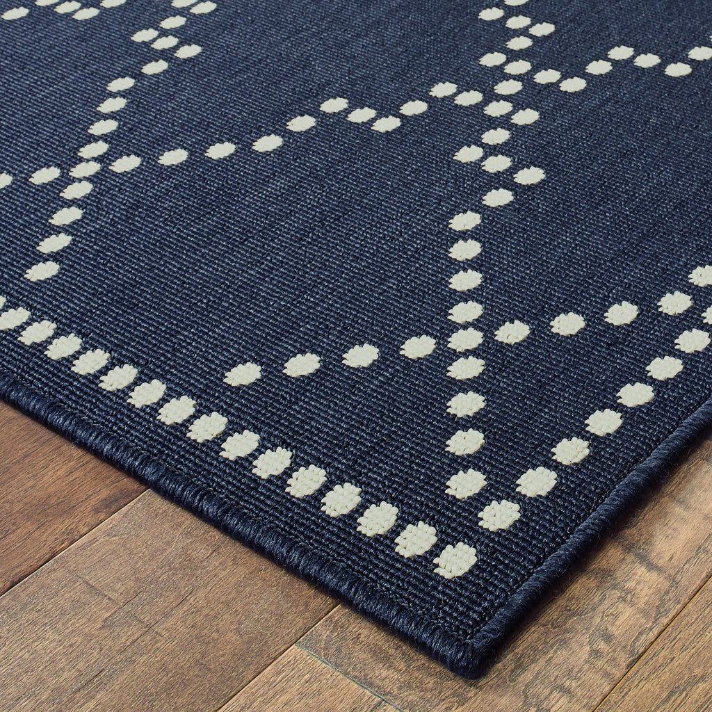 Stylish Geometric Blue and Ivory Stain-Resistant Outdoor Rug for Indoor Spaces