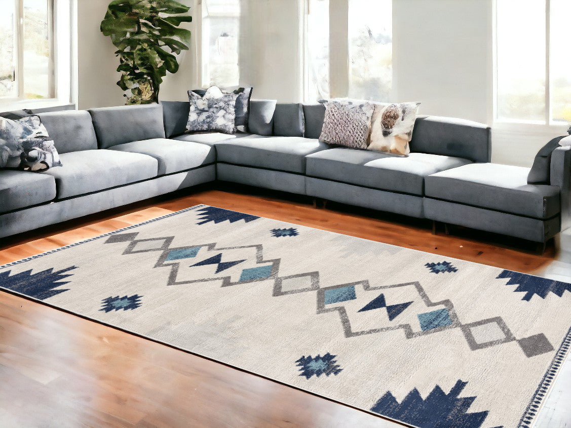 Stylish Blue and Ivory Southwest Runner Rug for Your Living Space