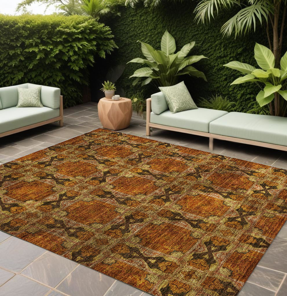 Stain-Resistant, Non-Skid Washable Teal Floral Medallion Round Runner Rug for Indoors & Outdoors