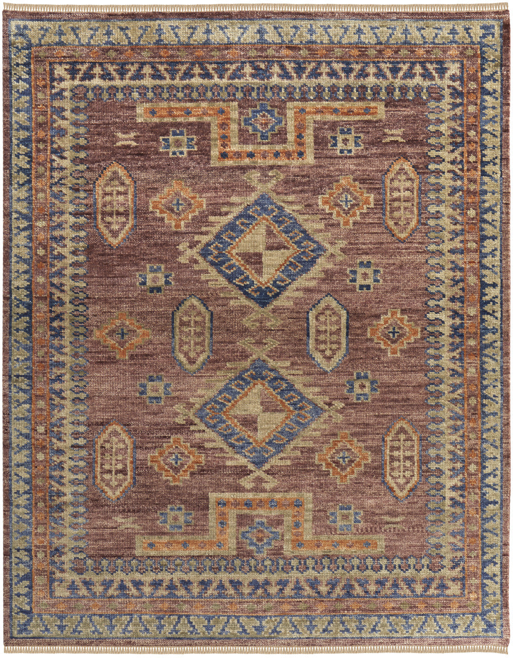 Stylish Hand-Knotted Wool Area Rug with Geometric Pattern, Stain-Resistant Tassel Ends