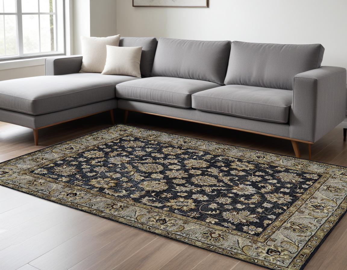 High - Quality Handmade Wool Floral Area Rug with Stain - Resistant Feature in Blue - Gray and Taupe for Any Indoor Space