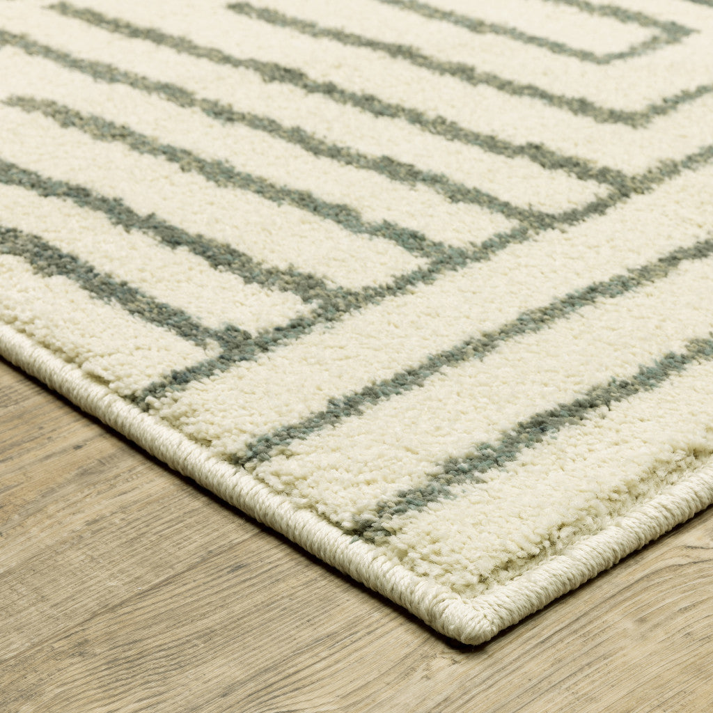 Stylish Gray and Ivory Geometric Power Loom Stain-Resistant Runner Rug for Home