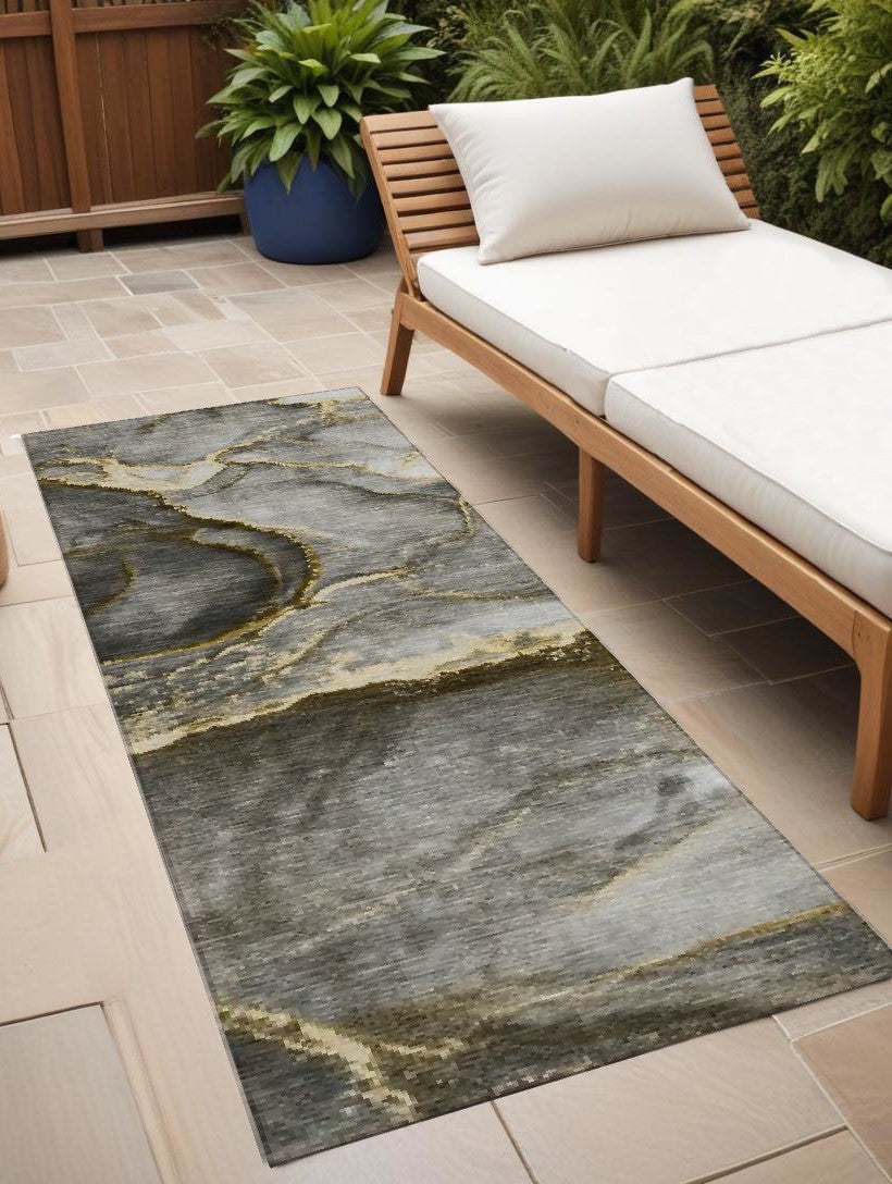 Stylish Peach Abstract Washable Non-Skid Runner Rug for Indoor/Outdoor Use