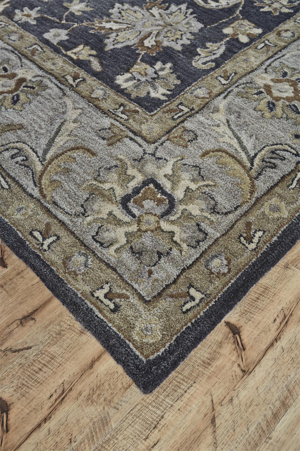 High - Quality Handmade Wool Floral Area Rug with Stain - Resistant Feature in Blue - Gray and Taupe for Any Indoor Space