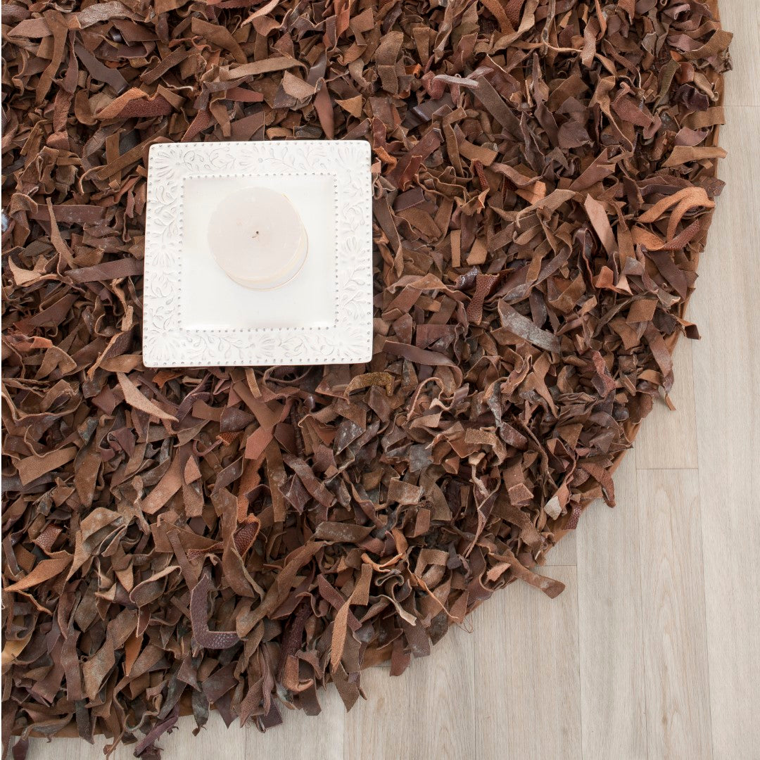 Luxurious Artisan-Crafted Leather Hand-Knotted Shag Rug with 14mm Pile Height