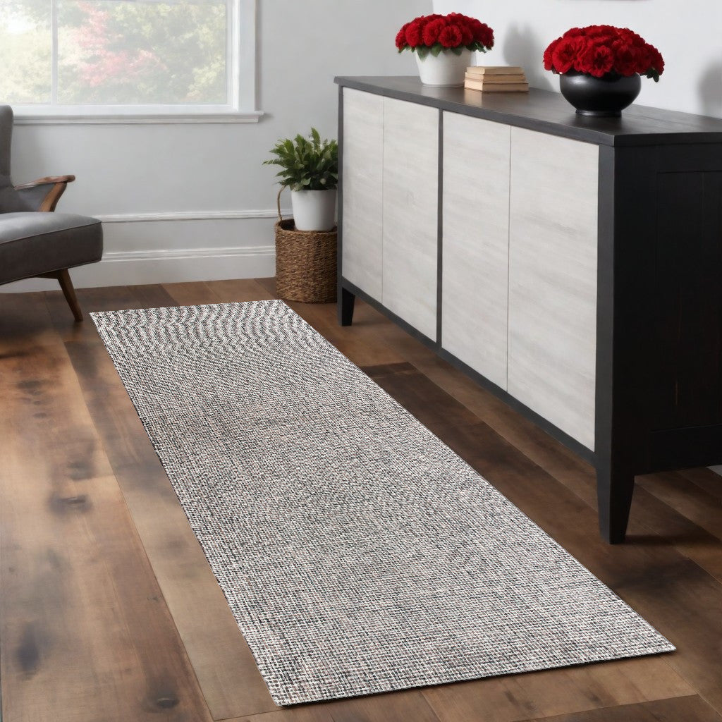 8-Foot Hand-Tufted Gray and Ivory Wool Checkered Runner Rug for Walkways