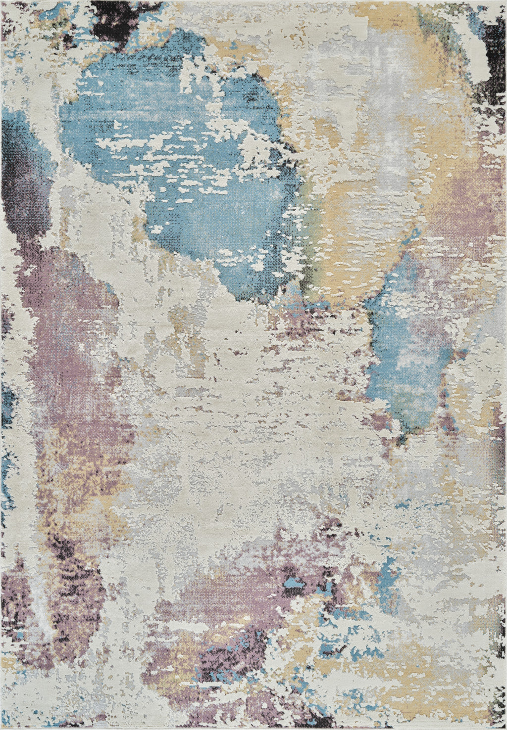 Stylish 7-Foot by 10-Foot Beige and Blue Abstract Distressed Area Rug for Home - Stain-Resistant and Pet-Friendly Decorative Floor Covering