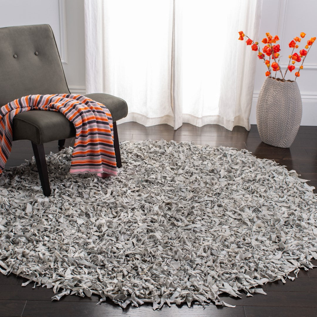Luxurious Artisan-Crafted Leather Hand-Knotted Shag Rug with 14mm Pile Height