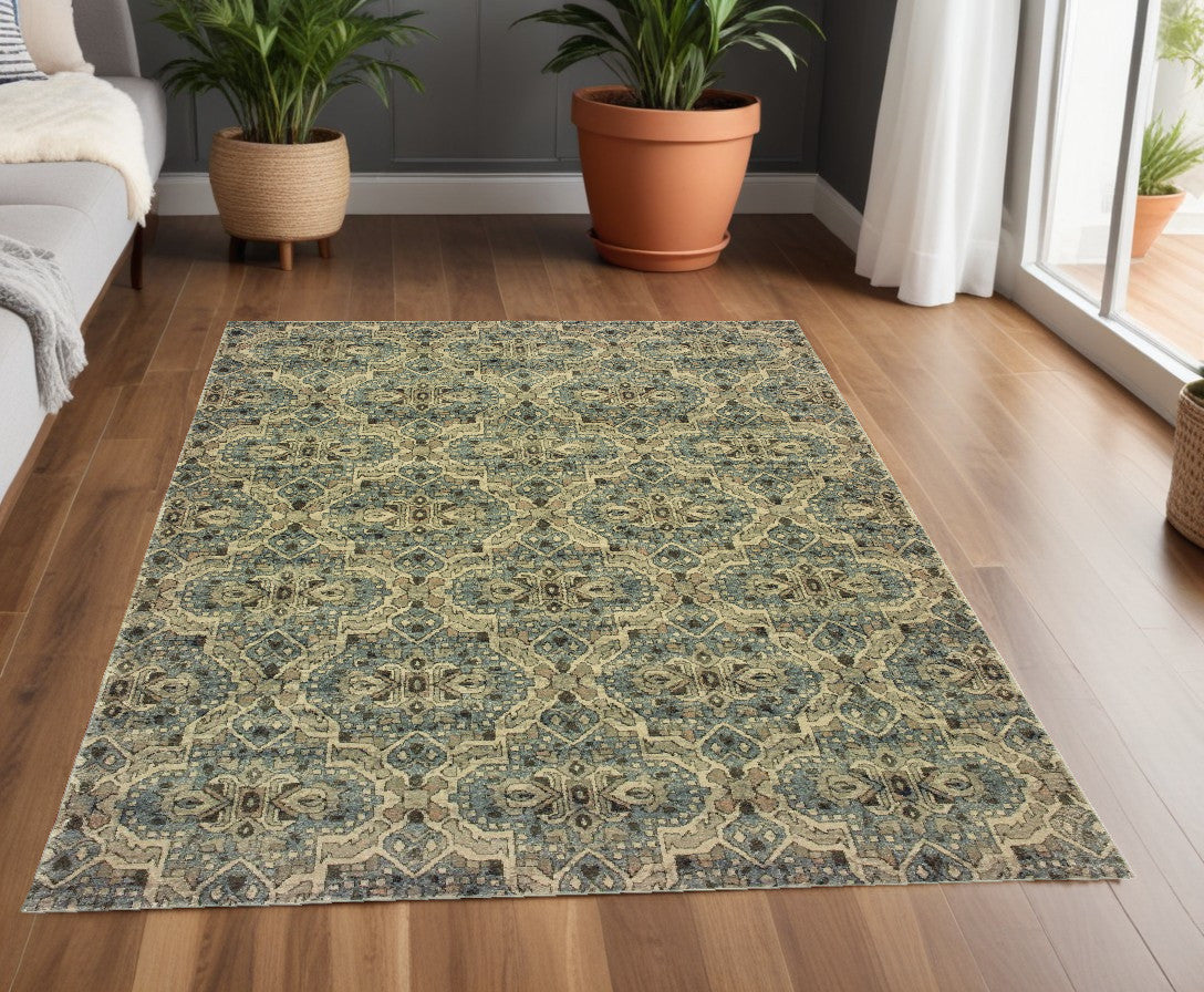 Soft and Durable Geometric Runner Rug in Soft Teal and Sage Boho Style for Cozy Living Spaces, Ideal for Indoor Decor