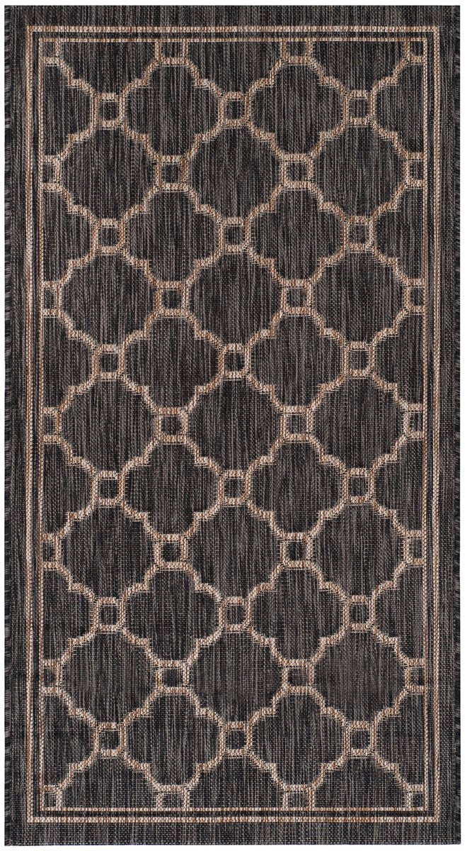 Stylish All-Weather Power Loomed Rug with Black Lattice Design for Indoors and Outdoors
