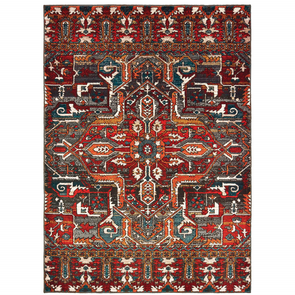 Southwestern Style Stain-Resistant Area Runner Rug with Striking Red, Orange, Blue and Grey Design for a Stylish Space