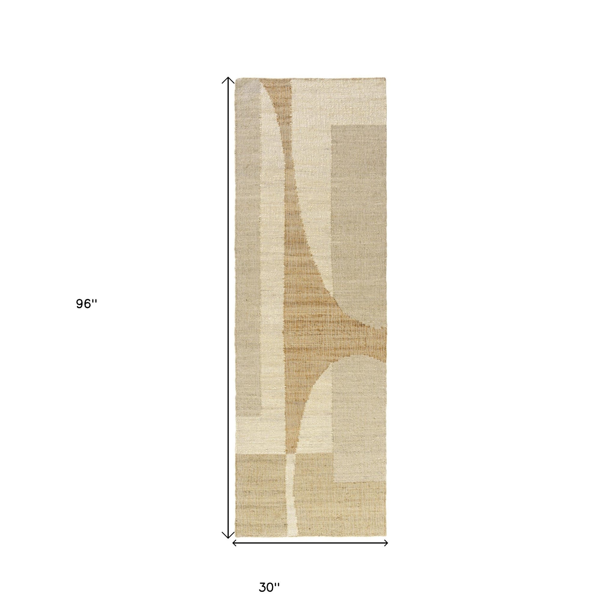 Exquisite Hand-Woven 8-Foot Natural and Ivory Abstract Jute Runner Area Rug for Elegant Home Decor