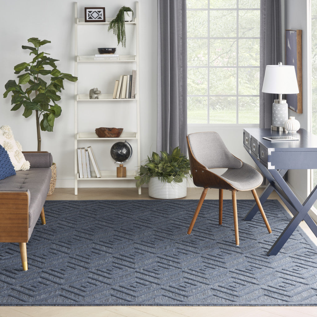 Stylish and Warm Navy Blue Geometric Flatweave Area Rug Measuring 7 Feet by 10 Feet for Any Room Decor
