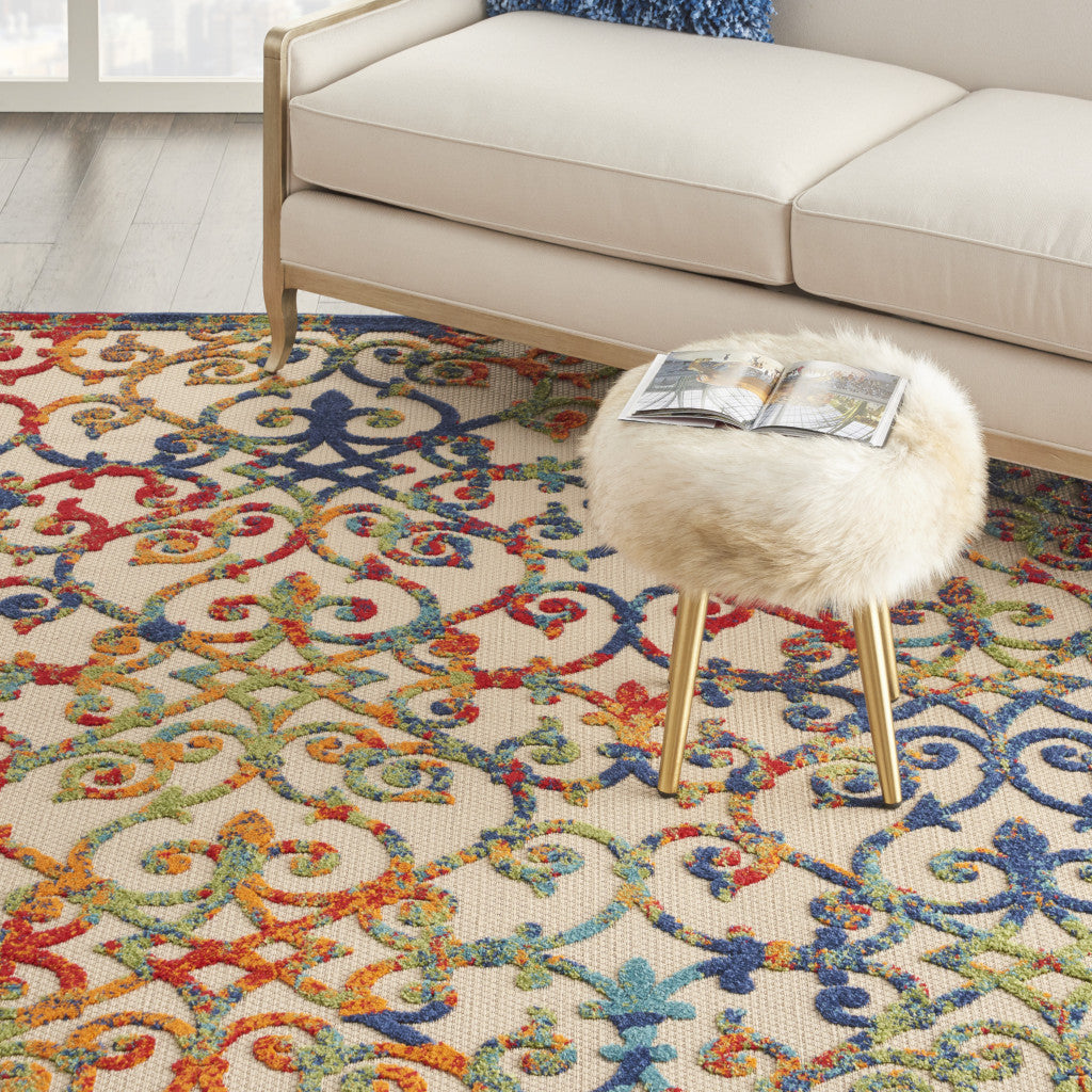 Stylish Outdoor and Indoor Elegant Ivory and Blue Floral Area Rug for Various Living Spaces