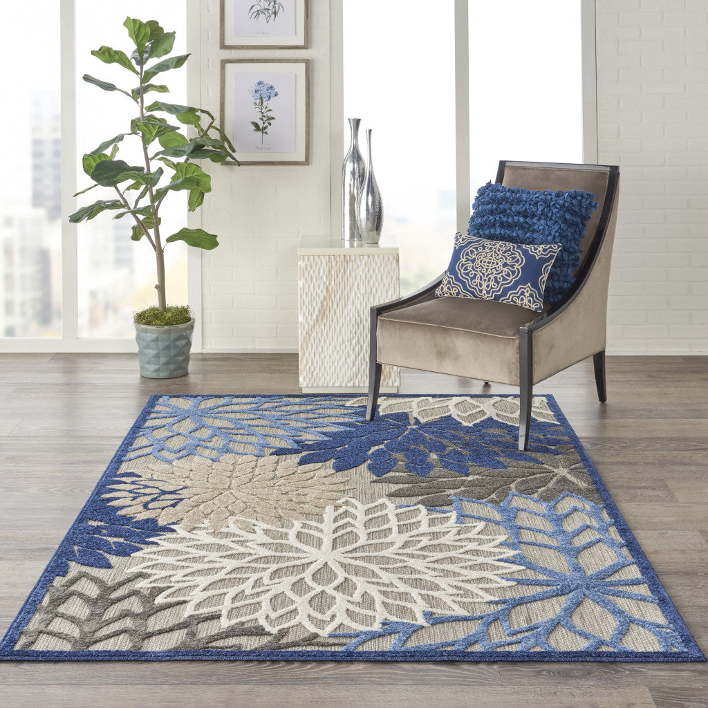 High - Quality, Durable Outdoor and Indoor Elegant Blue and Gray Floral Area Rugs for Various Spaces