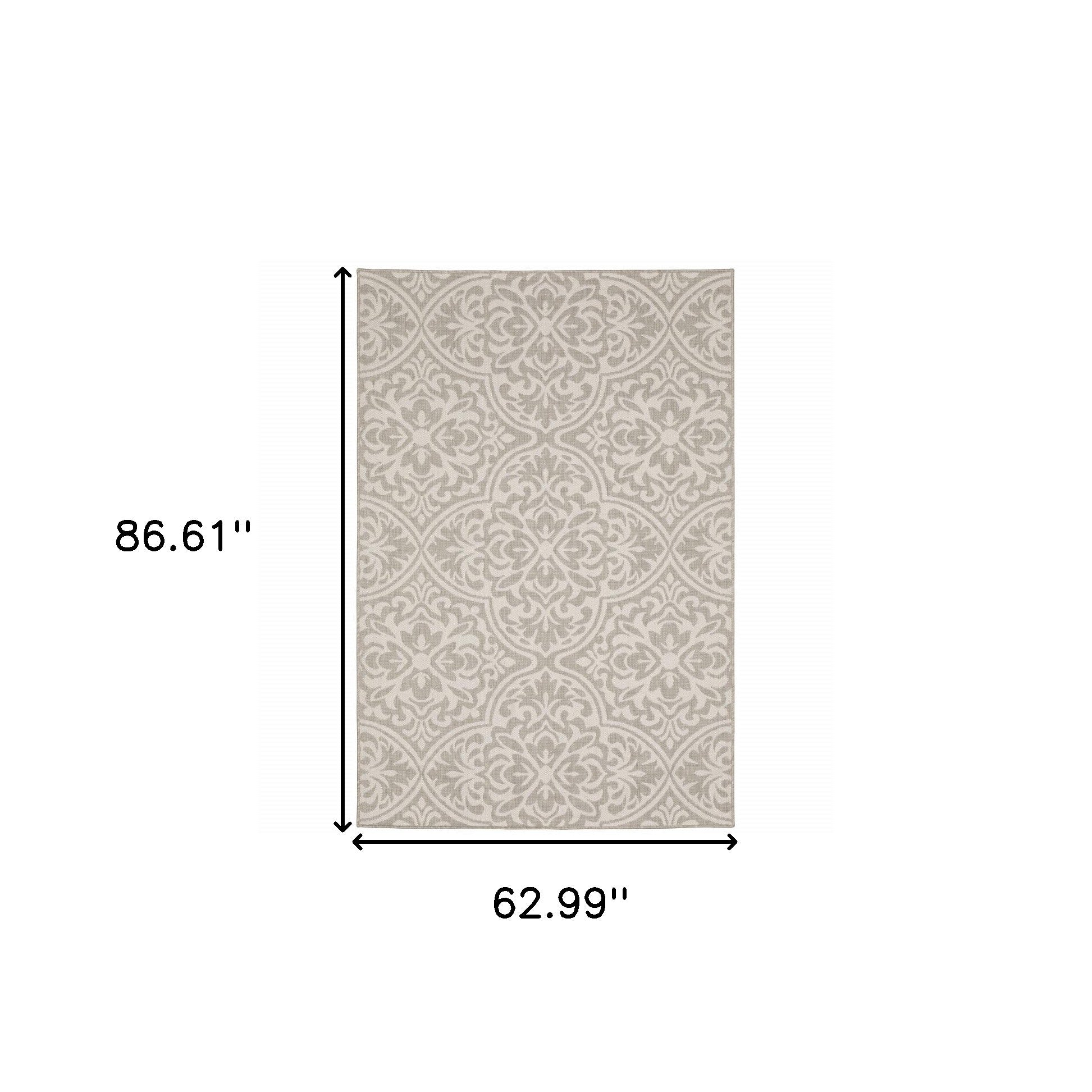Elegant Indoor and Outdoor Area Rug with Gray and Ivory Floral Design - Stain Resistant for All Spaces