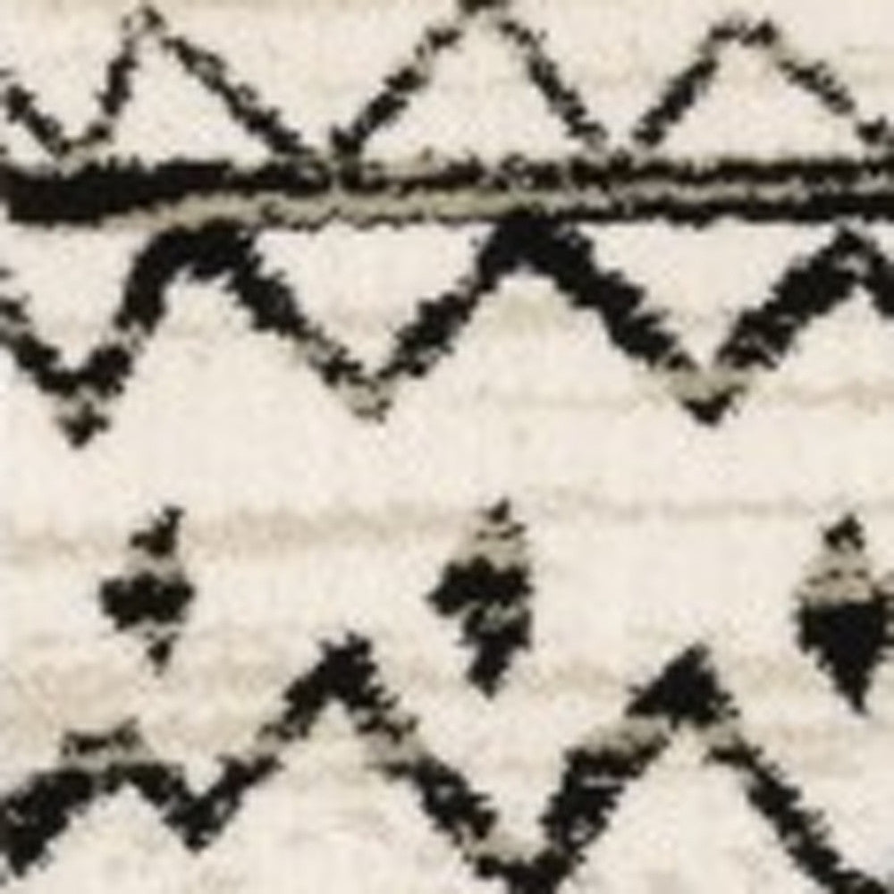 Ivory and Black Indoor Runner Rug with Eclectic Patterns for Modern Bohemian Decor
