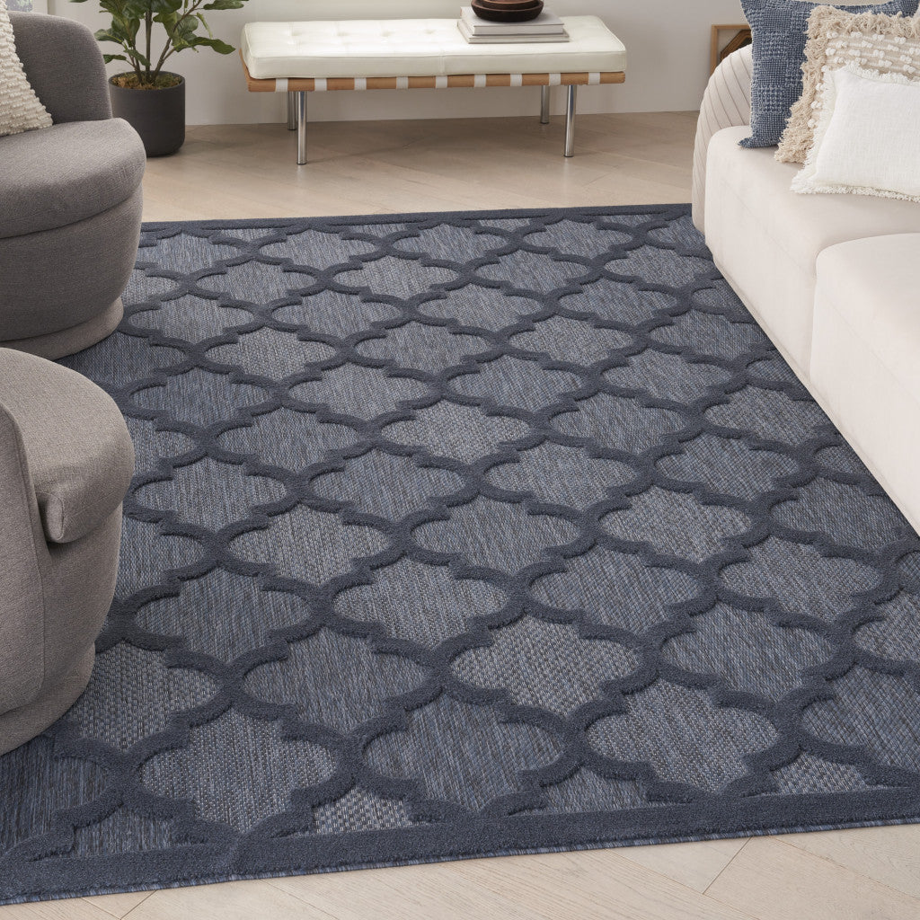 Stylish Navy Blue 8-Foot by 10-Foot Indoor-Outdoor Geometric Area Rug for Various Versatile Spaces
