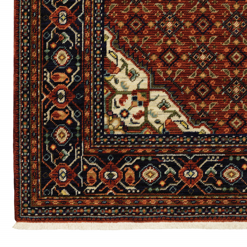 Vibrant Red, Blue, Ivory & Orange Tasseled Stain-Resistant Oriental Area Rug
