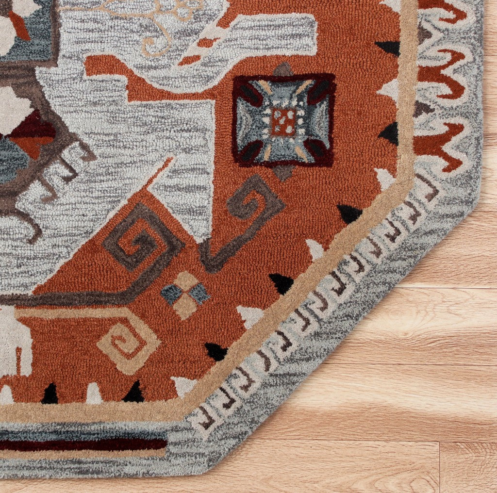 Soft 100% Wool Round Terracotta Tribal Area Rug with Geometric Patterns for Stylish Home Decor