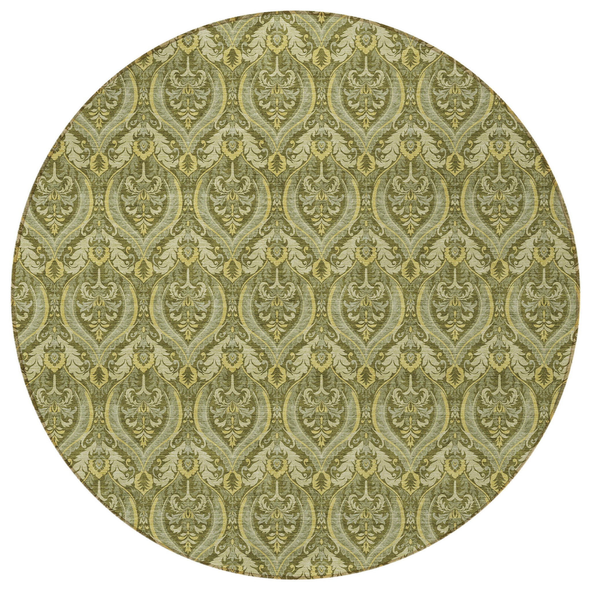 Stylish Washable and Stain - Resistant Non - Skid Damask Design Indoor Outdoor Runner Rug Measuring 27 Inches by 90 Inches