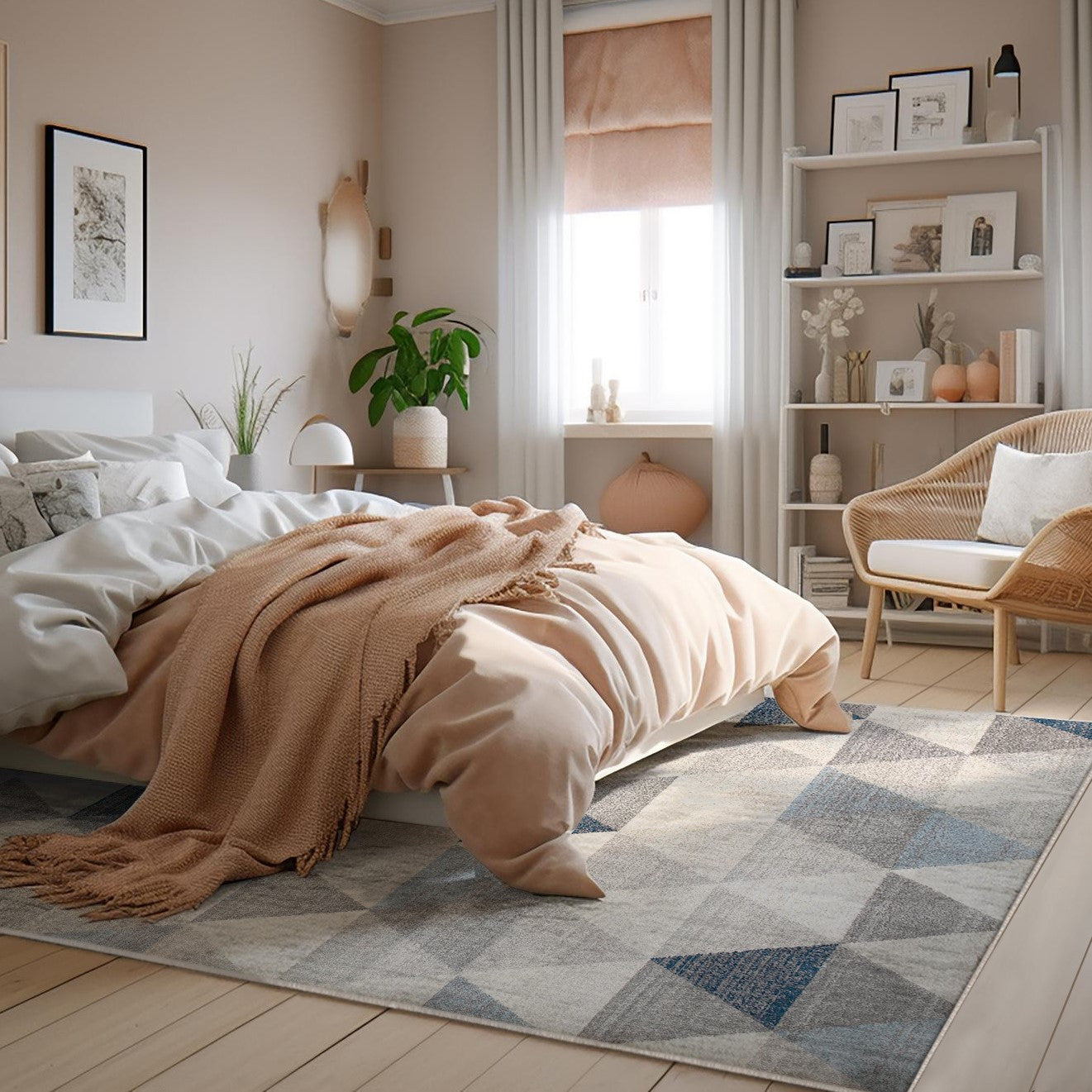 Luxurious, Stain-Resistant Navy Blue Geometric Diamond Area Rug for Modern Spaces