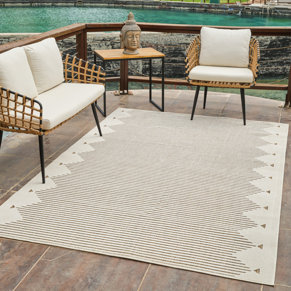 Durable 4' x 6' Beige & Brown Geometric Area Rug for Indoor & Outdoor Use