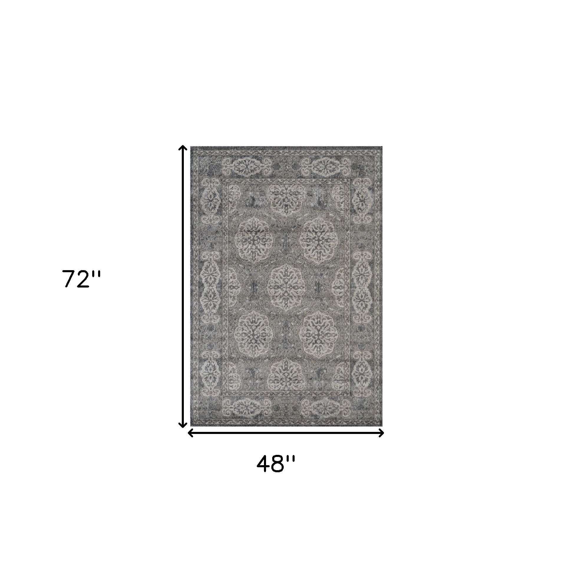 Stylish Stain-Resistant Charcoal and Ivory Medallion Area Rug for Every Space