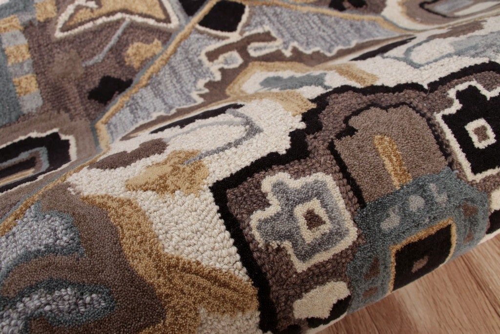 Luxurious Hand-Tufted Gray and Beige Medallion Wool Area Rug for Elegant Homes
