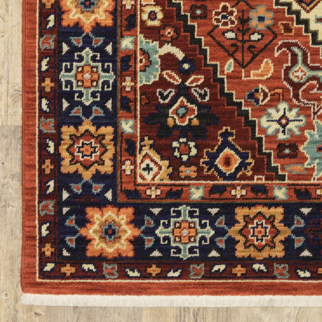 Durable, Stain-Resistant Vintage Oriental Scatter Rug in Vibrant Red and Blue